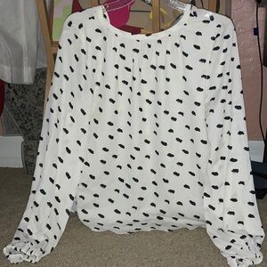 Cream White and Black Flowy polka dot work Blouse